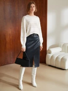 MOTF PREMIUM Áo len nữ màu trơn Giải trí - trắng - Xem 4