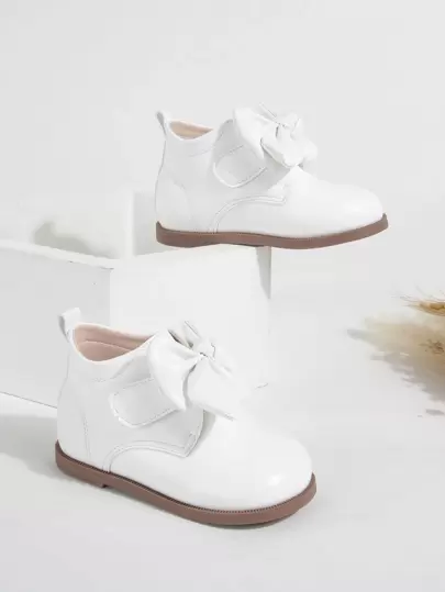 Girls Bow Decor Hook-and-loop Fastener Combat Boots