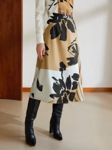 MOTF PREMIUM 潑墨中長半身裙 - 彩色 - 查看 2