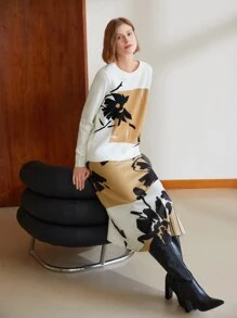 MOTF PREMIUM 潑墨中長半身裙 - 彩色 - 查看 4