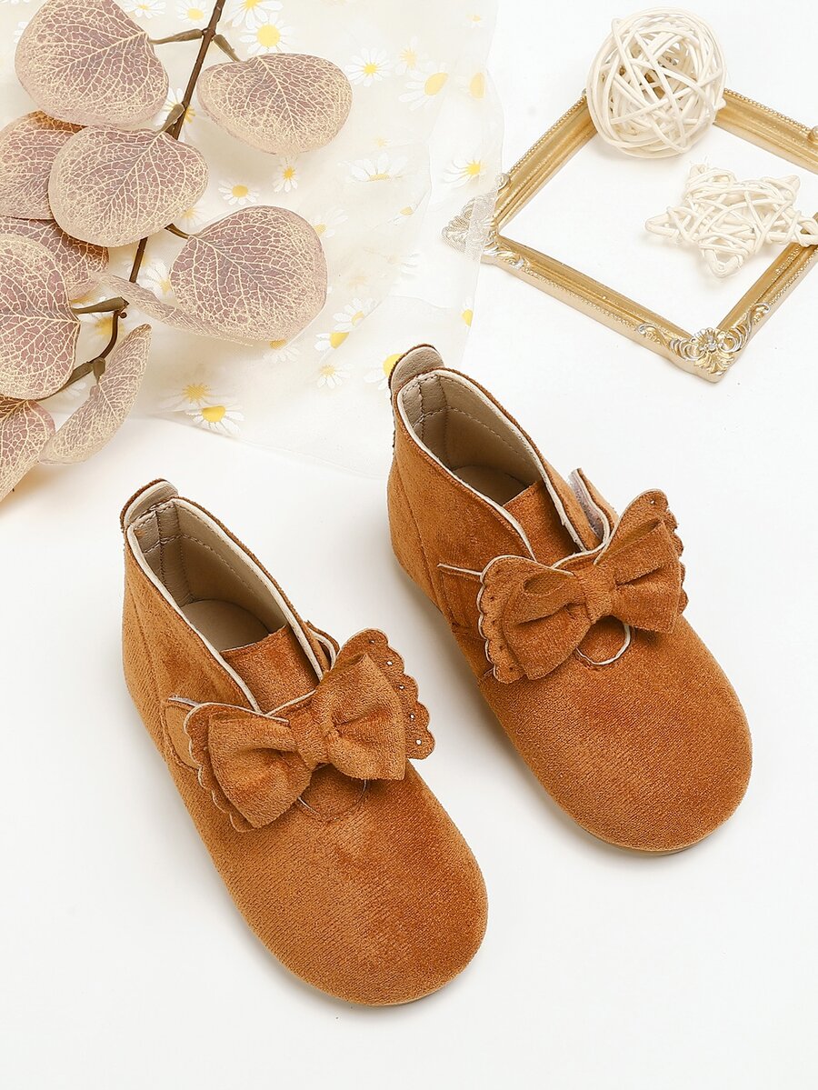 女孩仿麂皮蝴蝶結裝飾靴子