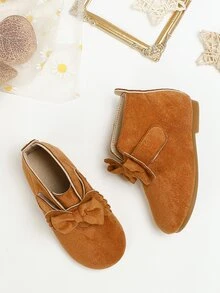 女孩仿麂皮蝴蝶結裝飾靴子