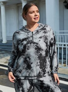Plus Tie Dye Drop Shoulder Hooded Sports Set - Multicolor - View 4
