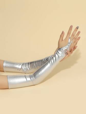 1對女式長款PU手套，帶有防紫外線保護，適用於夏季派對和活動，時尚前沿