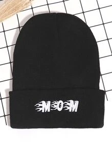Fire & Letter Embroidered Cuff Beanie - Black - View 1