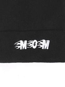 Fire & Letter Embroidered Cuff Beanie - Black - View 3