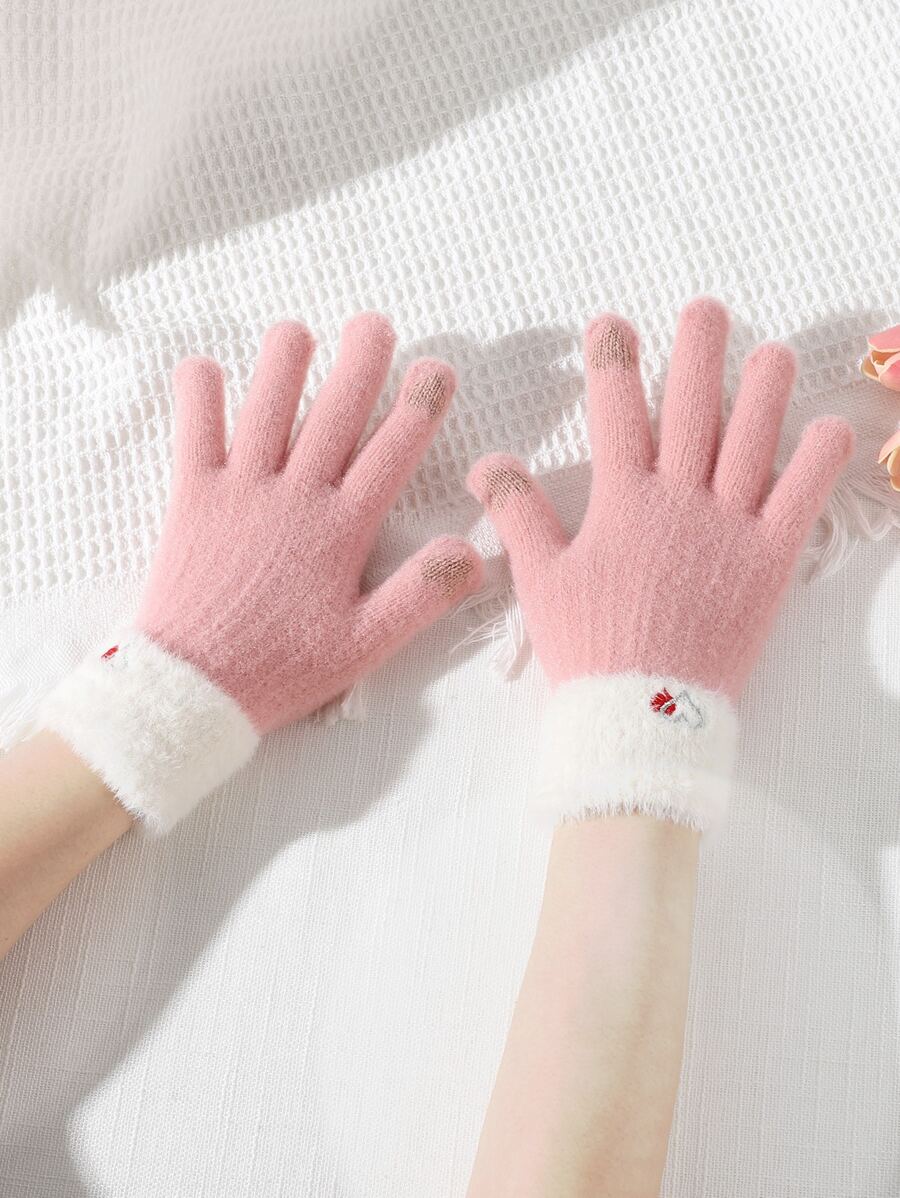 Guantes con bordado de corazón - Rosa - Ver 1