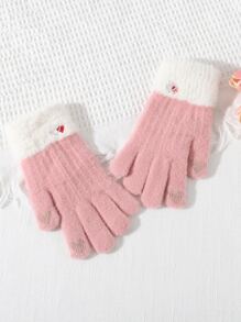 Guantes con bordado de corazón - Rosa - Ver 3