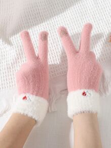 Guantes con bordado de corazón - Rosa - Ver 5