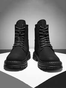 Men Lace-up Front Combat Boots - Black - View 2