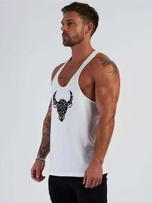 Hombres Top tank deportivo ganado con estampado de cabeza de espalda nadador - Blanco - Ver 3