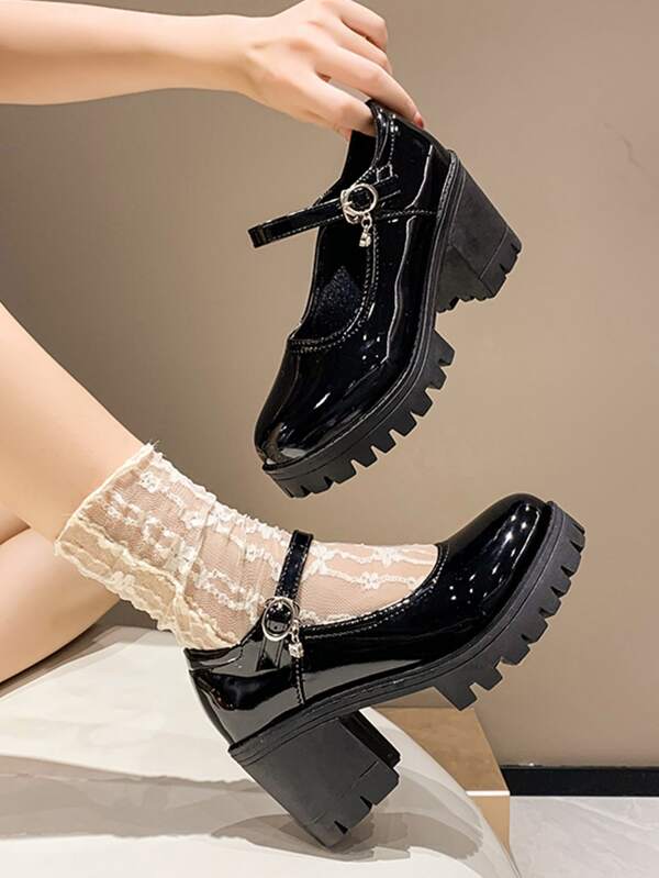 Rhinestone Decor Platform Mary Jane Shoes SHEIN EUR