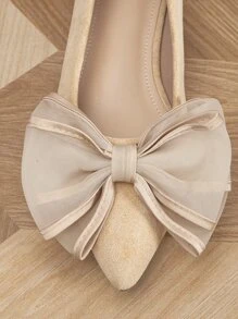 Zapatillas planas con diseño de lazo de serraje falso de punta - Albaricoque - Ver 4