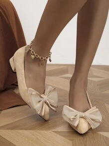 Zapatillas planas con diseño de lazo de serraje falso de punta - Albaricoque - Ver 2