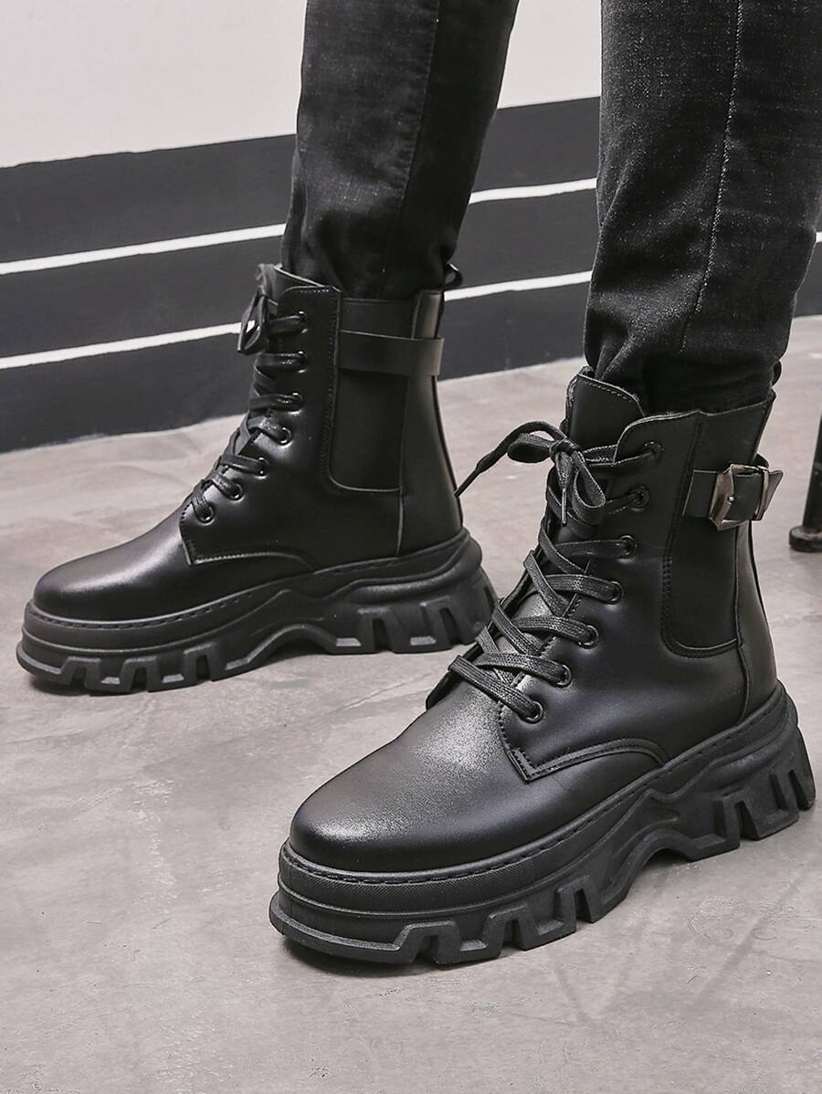 Men Buckle Detail Chelsea Boots - Black - View 1