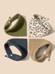 4 piezas Babero de bandana para bebé con patrón de leopardo - Multicolor - Ver 1