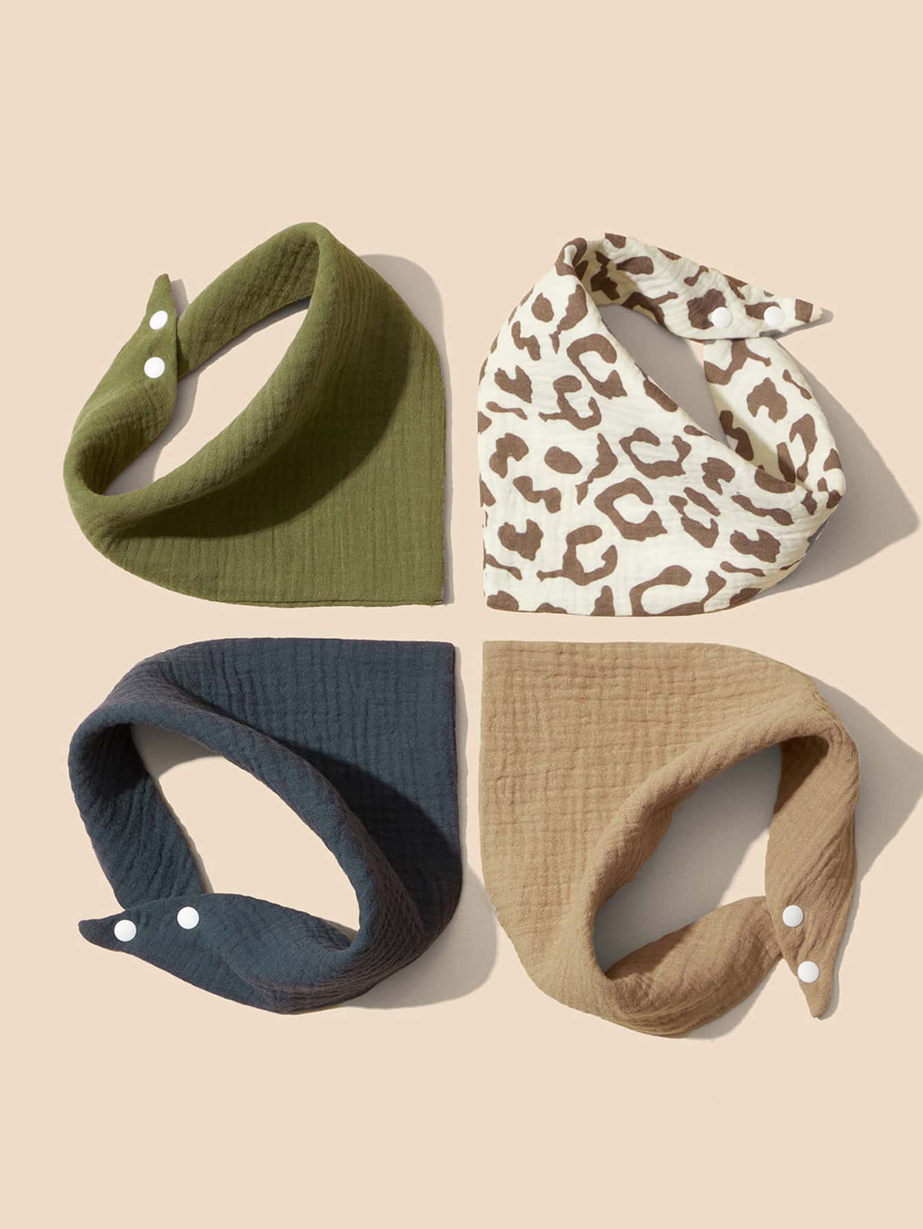 4 piezas Babero de bandana para bebé con patrón de leopardo - Multicolor - Ver 1