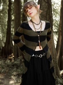 ROMWE Fairycore 撞色仿舊開襟衫 - 彩色 - 查看 5