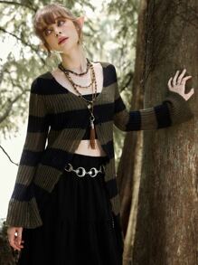 ROMWE Fairycore 撞色仿舊開襟衫 - 彩色 - 查看 1