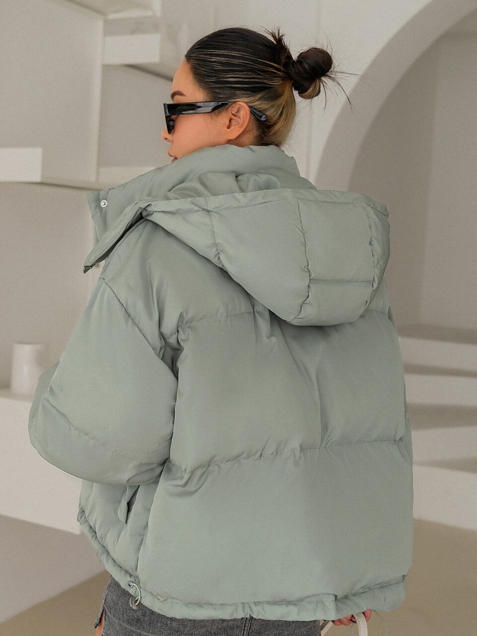 Drop Shoulder Drawstring Hem Hooded Padded Coat