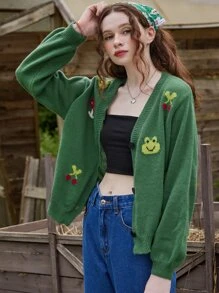 ROMWE Fairycore Nữ Cardigans Nút phía trước Hoạt hình Giải trí - màu xanh lá - Xem 1