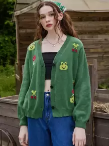 ROMWE Fairycore Nữ Cardigans Nút phía trước Hoạt hình Giải trí - màu xanh lá - Xem 2