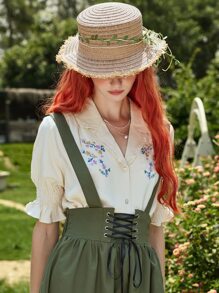 ROMWE Fairycore Váy nữ Ren lên Viên lá sen màu trơn Sẵn sàng - màu xanh lá - Xem 4