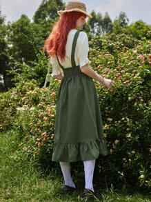 ROMWE Fairycore Váy nữ Ren lên Viên lá sen màu trơn Sẵn sàng - màu xanh lá - Xem 5