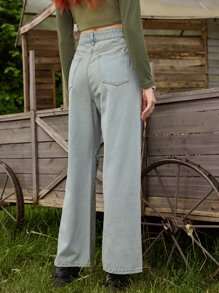 ROMWE Fairycore Butterfly Graphic Straight Leg Jeans - Light Wash - View 2