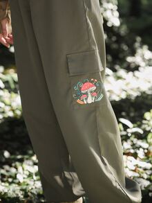 ROMWE Fairycore Mushroom Print Cargo Pants - Army Green - View 5