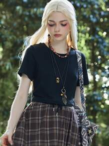 ROMWE Fairycore Áo thun nữ Tương phản Mesh Thêu Loại bướm Giải trí - màu đen - Xem 5