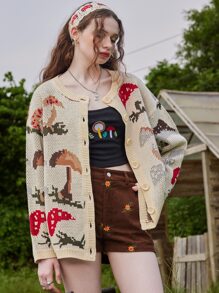 ROMWE Fairycore Mushroom Pattern Cardigan