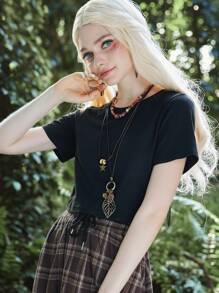 ROMWE Fairycore Áo thun nữ Tương phản Mesh Thêu Loại bướm Giải trí - màu đen - Xem 2