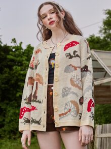 ROMWE Fairycore Mushroom Pattern Cardigan