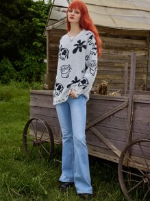 ROMWE Fairycore Suéter roto vaca leche - Gris - Ver 3