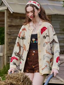 ROMWE Fairycore Mushroom Pattern Cardigan