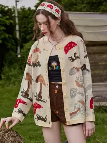 ROMWE Fairycore Mushroom Pattern Cardigan