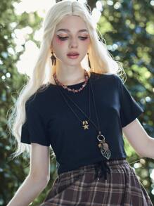 ROMWE Fairycore Áo thun nữ Tương phản Mesh Thêu Loại bướm Giải trí - màu đen - Xem 6