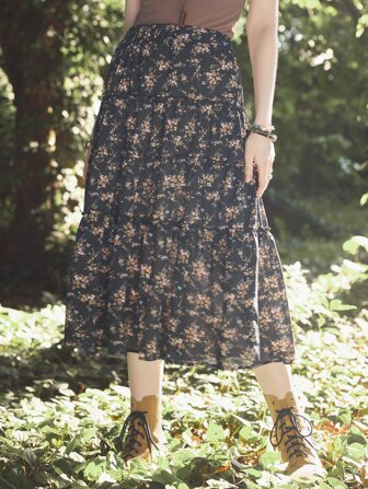 Fairycore Jupe fleuri multicouche