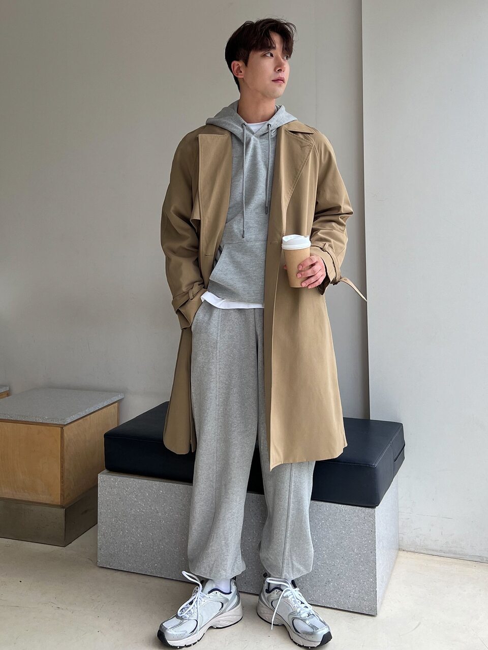 Men Raglan Sleeve Belted Trench Coat