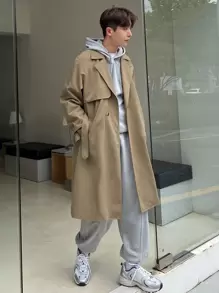 DAZY Men Raglan Sleeve Belted Trench Coat - Khaki - View 2