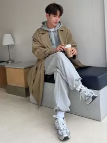 DAZY Men Raglan Sleeve Belted Trench Coat - Khaki - View 5