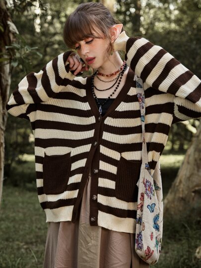 Fairycore Striped Dual Pocket Cardigan