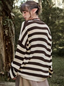 ROMWE Fairycore Striped Dual Pocket Cardigan - Multicolor - View 7