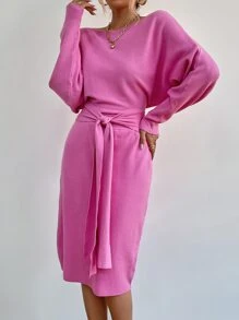 SHEIN Unity Ladies áo len váy màu trơn Giải trí - Hồng - Xem 1