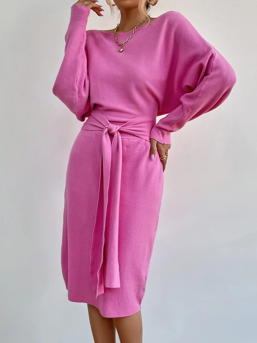 SHEIN Unity Ladies áo len váy màu trơn Giải trí - Hồng - Xem 1