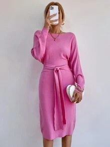 SHEIN Unity Ladies áo len váy màu trơn Giải trí - Hồng - Xem 3