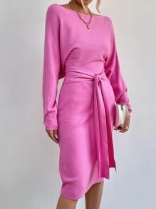 SHEIN Unity Ladies áo len váy màu trơn Giải trí - Hồng - Xem 5