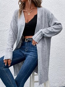 SHEIN Unity Áo khoác cardigan thiết kế giản dị thả vai - Xám - Xem 3