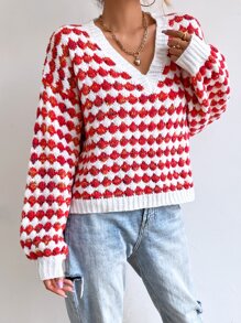 SHEIN EZwear 滿版圖案落肩袖套頭毛衣 - 彩色 - 查看 3